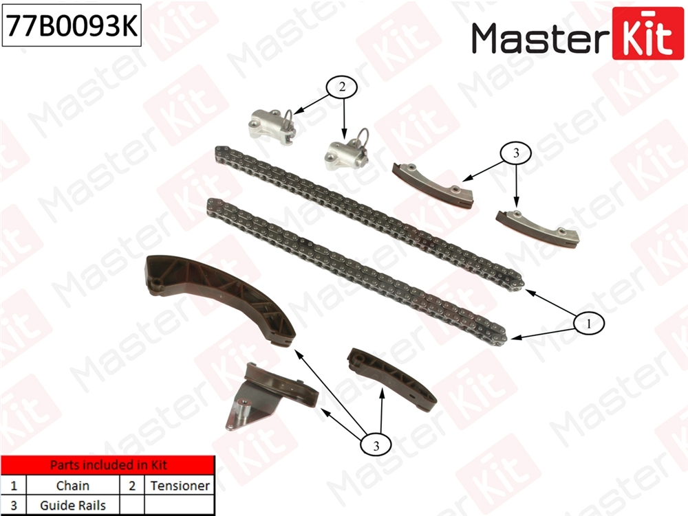 MASTERKIT 77B0093K Комплект цепи ГРМ HYUNDAI GETZ/RIO/I30 CRDI 05- без звездочек