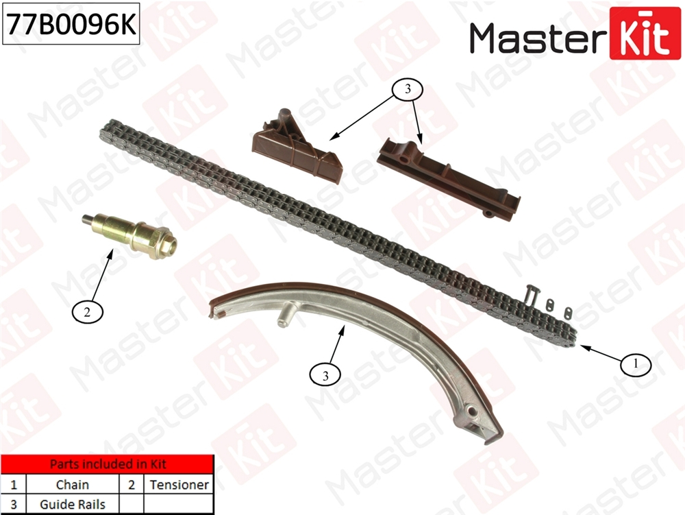 MASTERKIT 77B0096K Комплект цепи ГРМ MB OM601/OM602/OM603 без звездочек