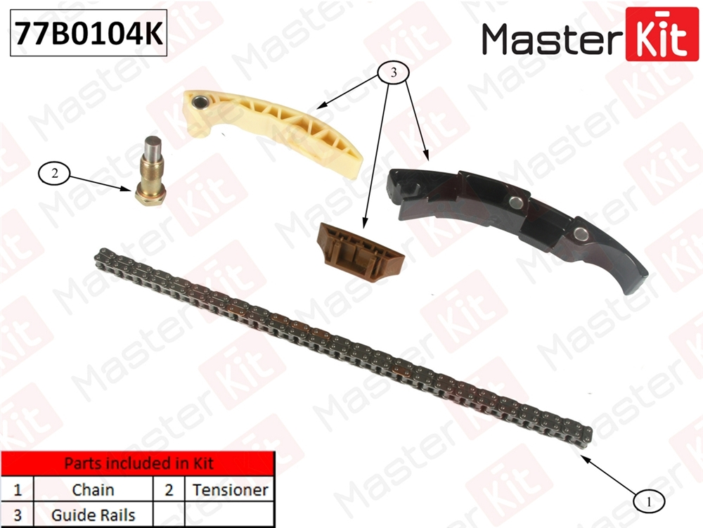 MASTERKIT 77B0104K Комплект цепи ГРМ Audi A3/Q7/Volkswagen Bora/Golf IV/Passat/Transporter V AZX/BDL/BKK/CFLA