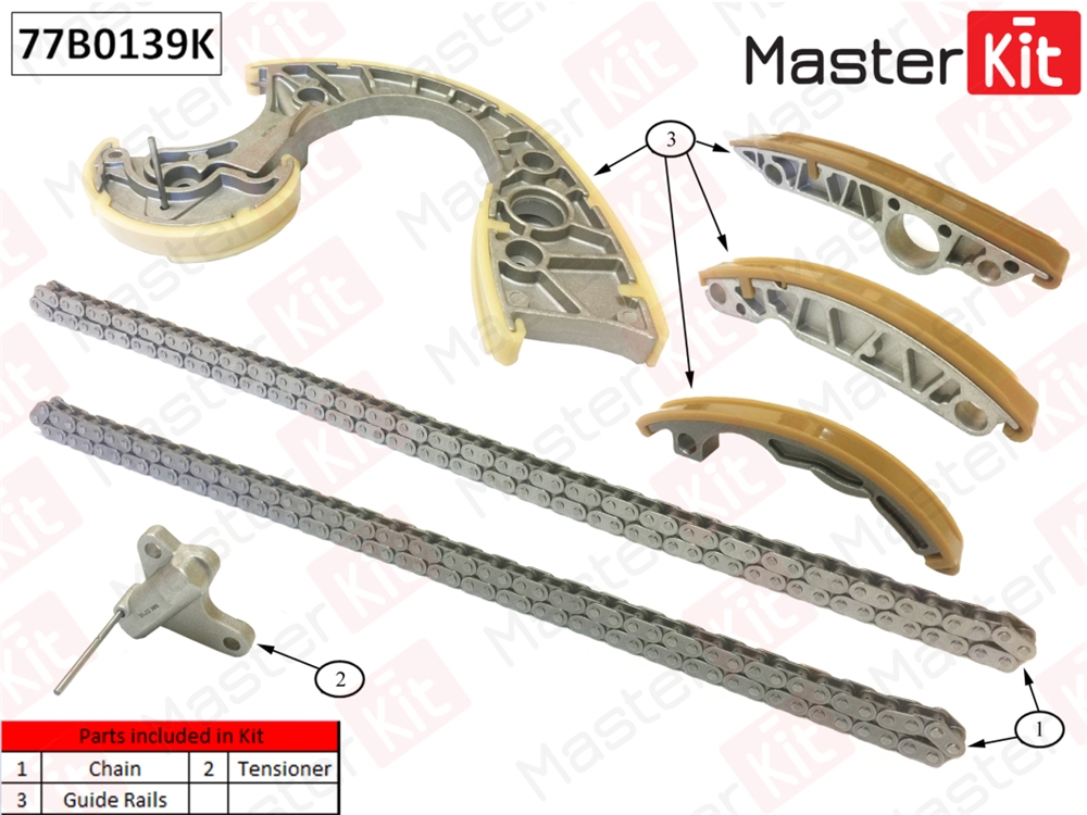 MASTERKIT 77B0139K Комплект цепи ГРМ VAG 3.0TDI 06- без звездочек