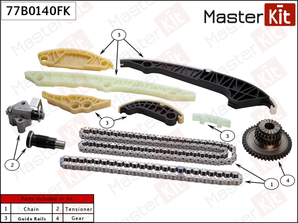 MASTERKIT 77B0140FK Комплект цепи ГРМ Audi A3/SEAT Leon/Volkswagen Golf VII 2.0i CJXC 1.8 TFSI 2012-