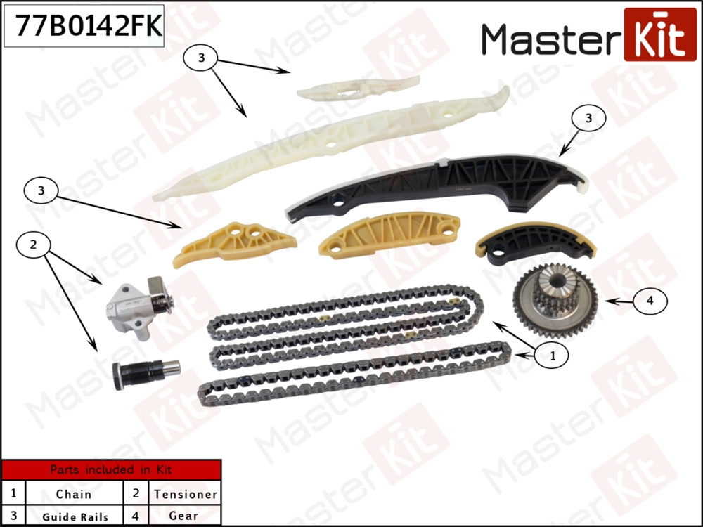 MASTERKIT 77B0142FK Комплект цепи ГРМ AUDI A4/A5/Q5 2.0 TFSI CNCD/CNCE 05-13 со звездочками