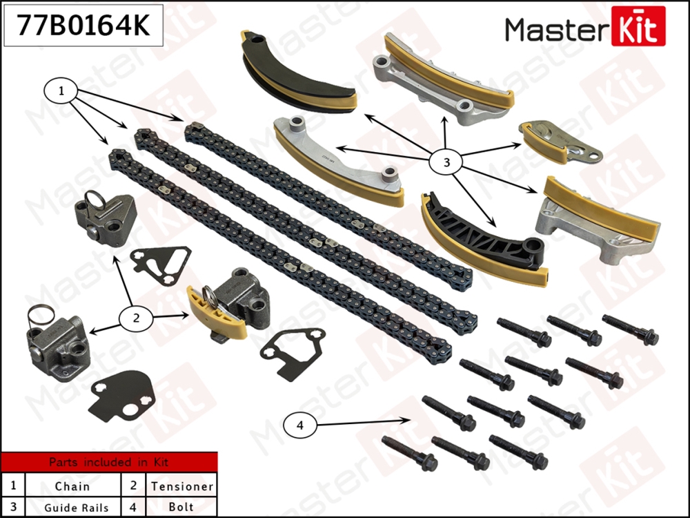 MASTERKIT 77B0164K Комплект цепи ГРМ Opel Antara/Insignia A/Vectra C/A28NER/A30XH/Z32SE 3.0-3.2i 07- (без зве