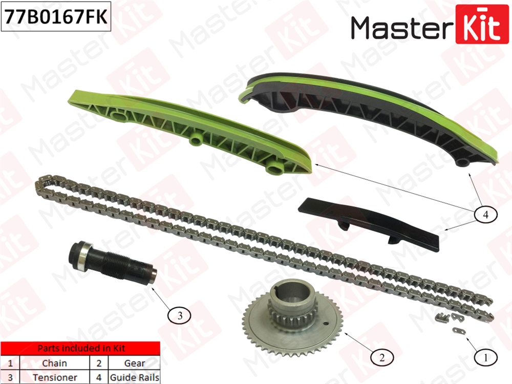 MASTERKIT 77B0167FK Комплект цепи ГРМ Mercedes-Benz C204/C207/E212 1.8i M271.820/860 09-