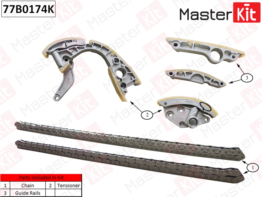 MASTERKIT 77B0174K Комплект цепи ГРМ AUDI A6/A8/Q7/R8 4.2 FSI CAUA/BXA/BSM/BAR 07-13 без звездочек