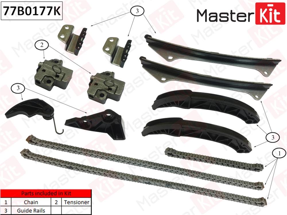 MASTERKIT 77B0177K Комплект цепи ГРМ HYUNDAIi/KIA GENESIS/SORENTO 3.3i G6DB 08-14 без звездочек