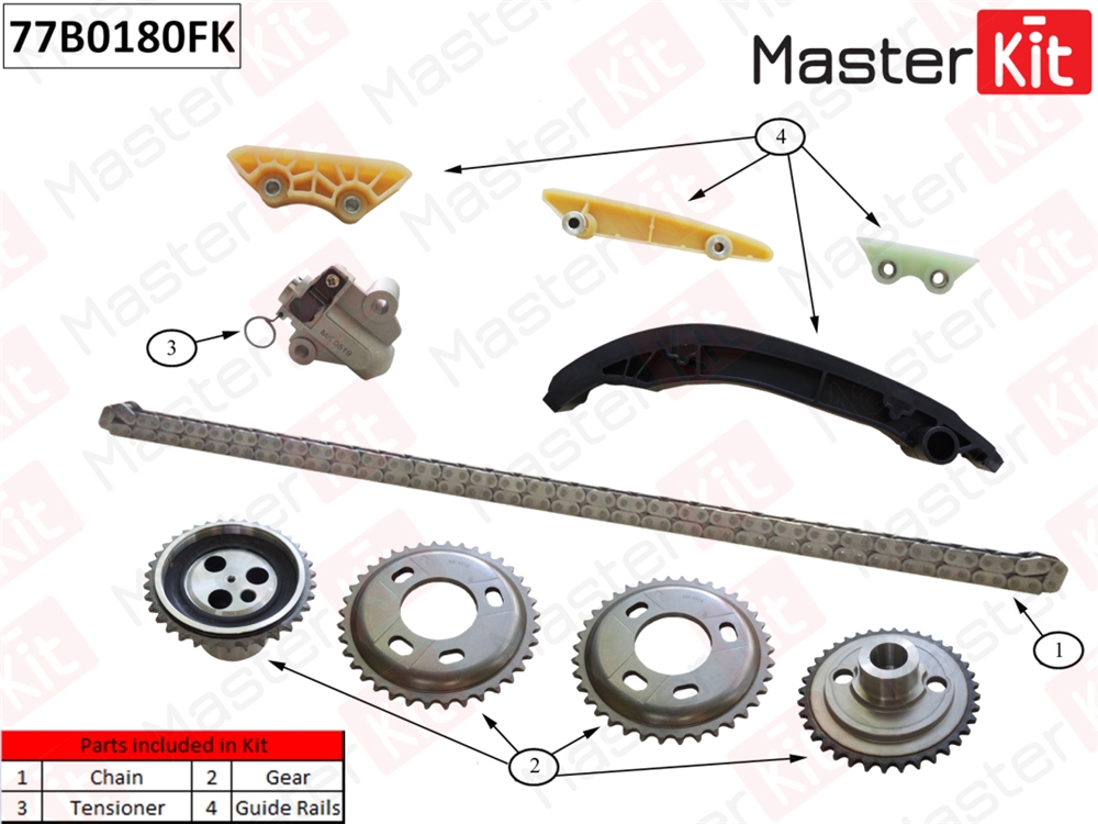 MASTERKIT 77B0180FK Комплект цепи ГРМ Ford Transit 2.2/2.4 l DRR5,CVRA,CVRB,CVRC 10-14 77B0180FK