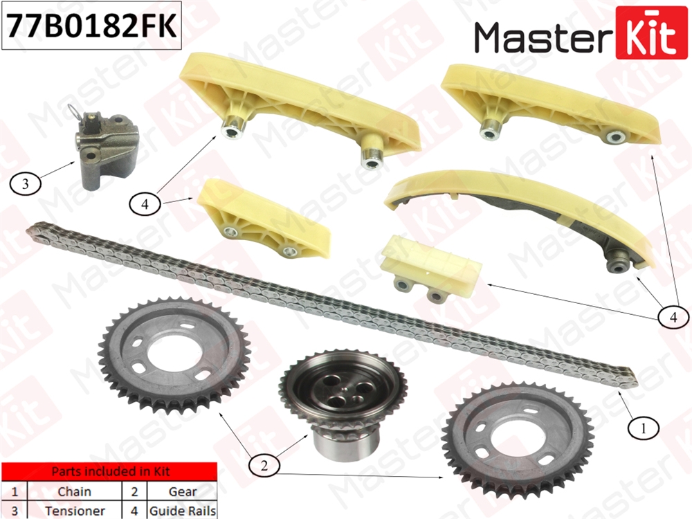 MASTERKIT 77B0182FK Комплект цепи ГРМ FORD Transit/Mondeo 2.0 TDDi D5BA/SDBA/F3FA/ABFA 00-07 77B0182FK