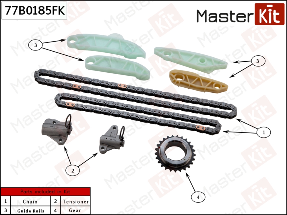 MASTERKIT 77B0185FK Комплект цепи ГРМ Hyundai/Kia IX35,SANTA FE,TUCSON  D4HA,D4HB 13- 77B0185FK