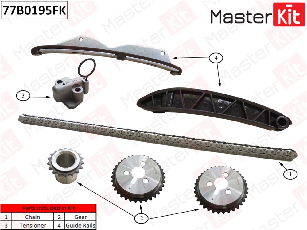 MASTERKIT 77B0195FK Комплект цепи ГРМ Chevrolet Aveo/Spark/Kalos 1.2i B10/B12 05- 77B0195FK
