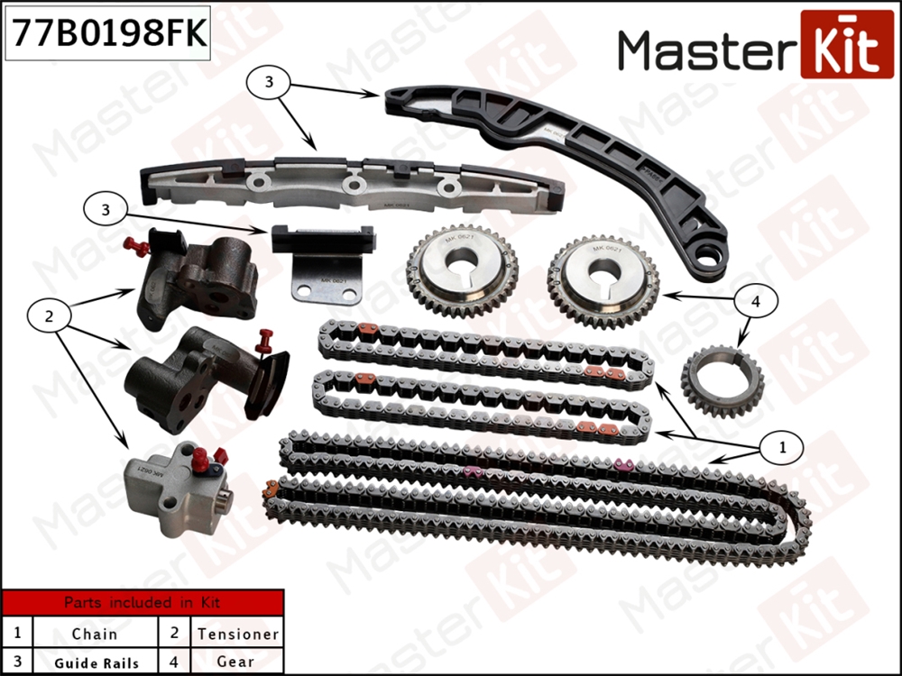 MASTERKIT 77B0198FK Комплект цепи ГРМ NISSAN MURANO I (Z50) 3.5 VQ35DE со звездочками