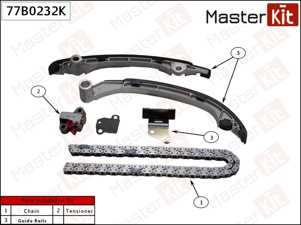 MASTERKIT 77B0232K Комплект цепи ГРМ TOYOTA LAND CRUISER 120/4RUNNER 2.7L 2TR-FE 02- без звездочек