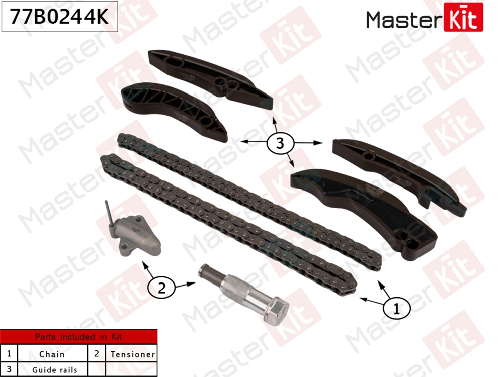 MASTERKIT 77B0244K Комплект цепи ГРМ BMW F20/F22/F30/G20/F10/G30/F48/F39/F25/G01/F26/F15 2.0 B47D/B47C20A 14-
