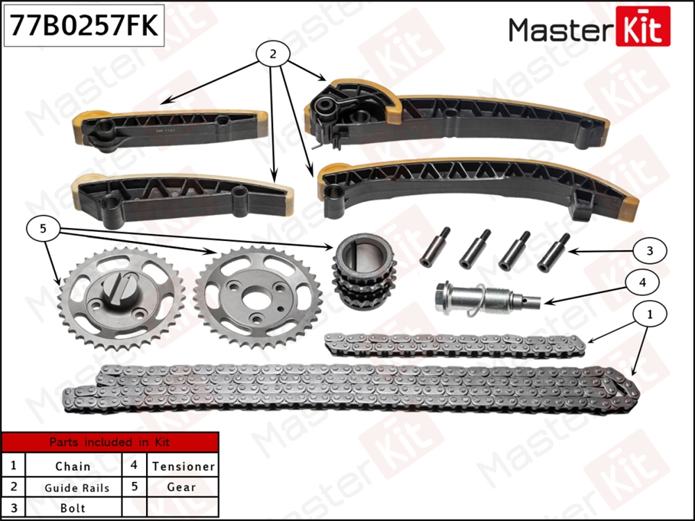 MASTERKIT 77B0257FK Комплект цепи ГРМ MB OM 642 C218/W212/X164/W251/W222/W639 co звездочками