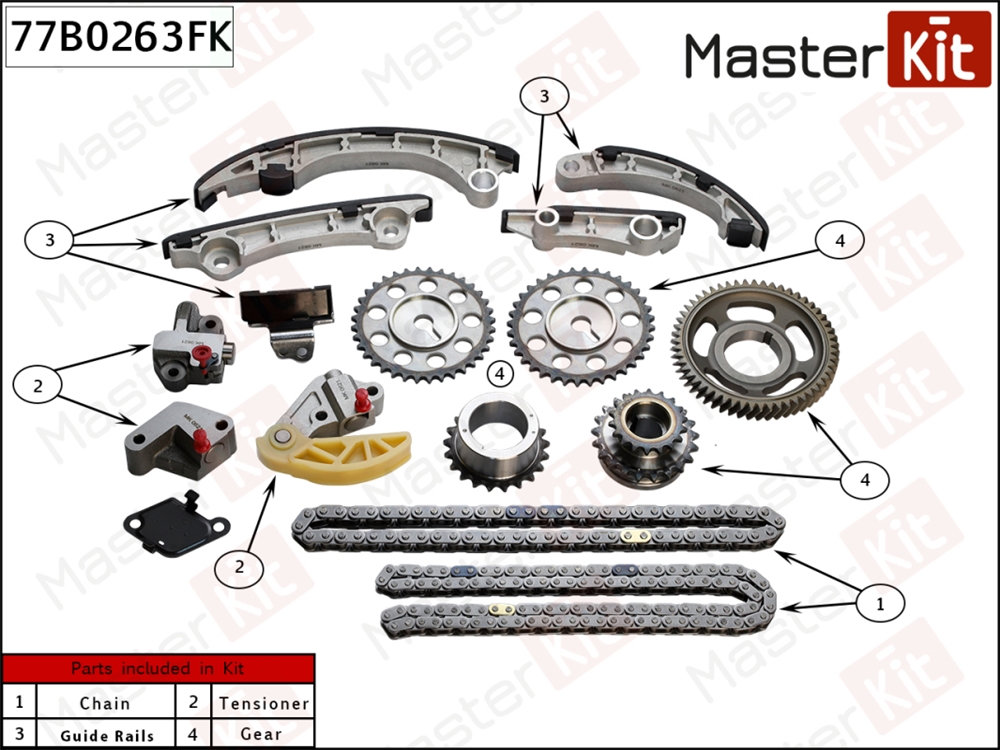 MASTERKIT 77B0263FK Комплект цепи ГРМ TOYOTA LAND CRUISER PRADO (J150) 2.8D 09 1GD-FTV 77B0263FK