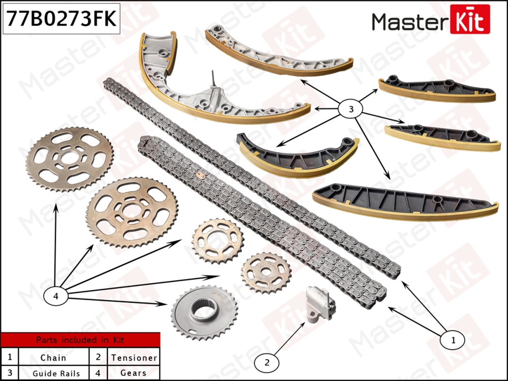 MASTERKIT 77B0273FK Комплект цепи ГРМ VW Touareg 3.0TDi 10- CRCA/CJMA