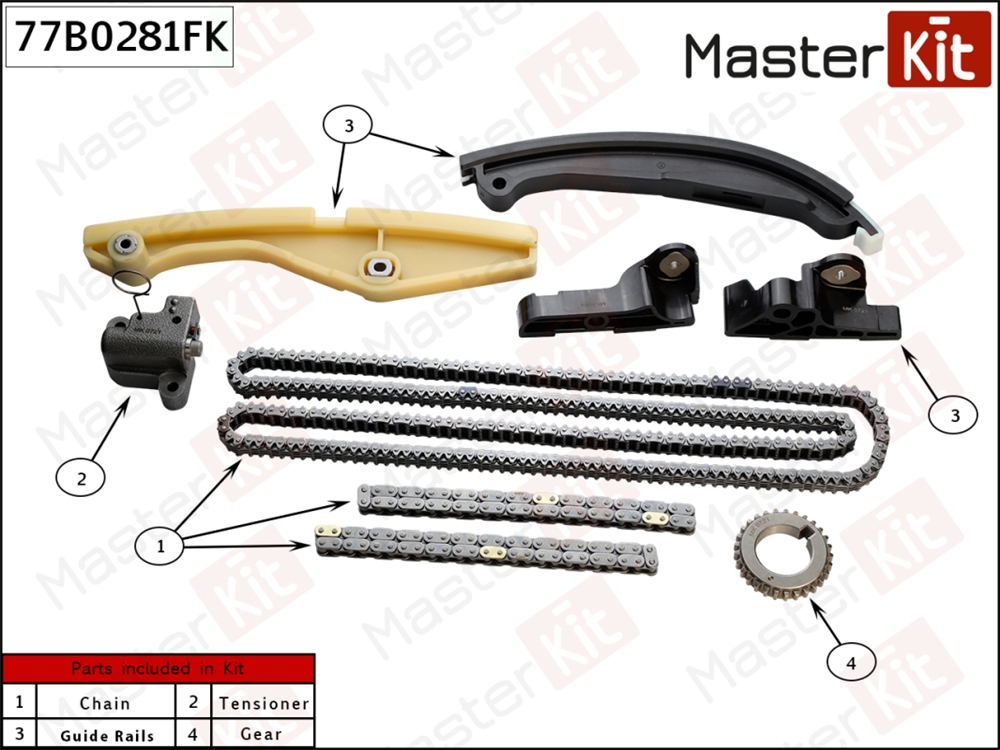 MASTERKIT 77B0281FK Комплект цепи ГРМ FORD Explorer V 3.5L Cyclone V6 Petrol TI-VCT T35PDED 77B0281FK