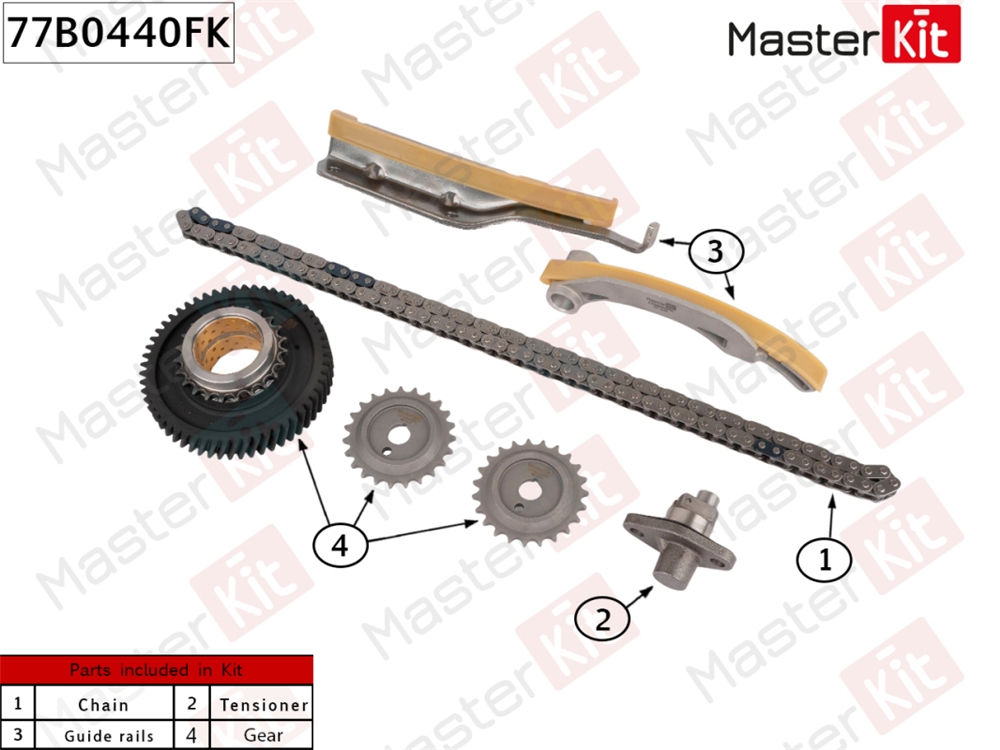 MASTERKIT 77B0440FK Комплект цепи ГРМ MITSUBISHI 4M42 со звездочками