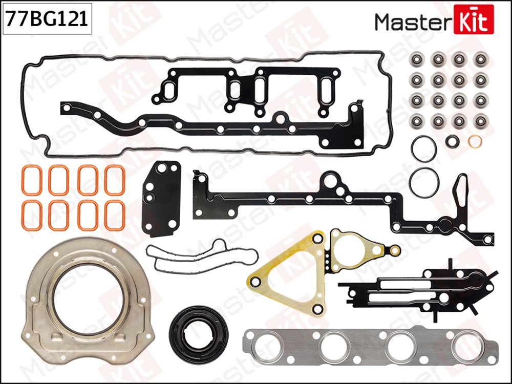 MASTERKIT 77BG121 Комплект прокладок ДВС FORD 2.4Di 00- DT244/D2FA/D2FB/D4FA/DOFA/F4FA/FXFA/H9FA/H9FD 77BG121
