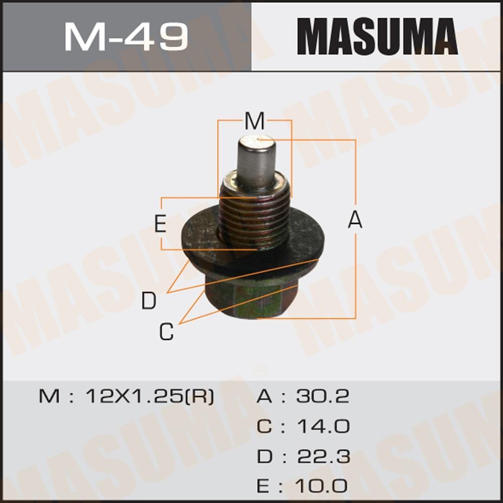MASUMA M49 Пробка поддона сливная М12х1.25мм TOYOTA 1ZZ, 1NZ, 2NZ, 2AZ, 1MZ, 3S, 1HD