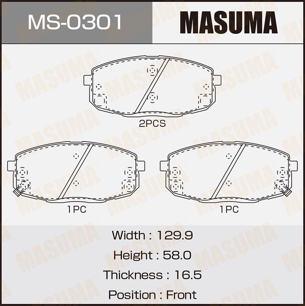 MASUMA MS0301 Колодки тормозные пер. HYUNDAI I30, KIA CARENS, CEED 02-