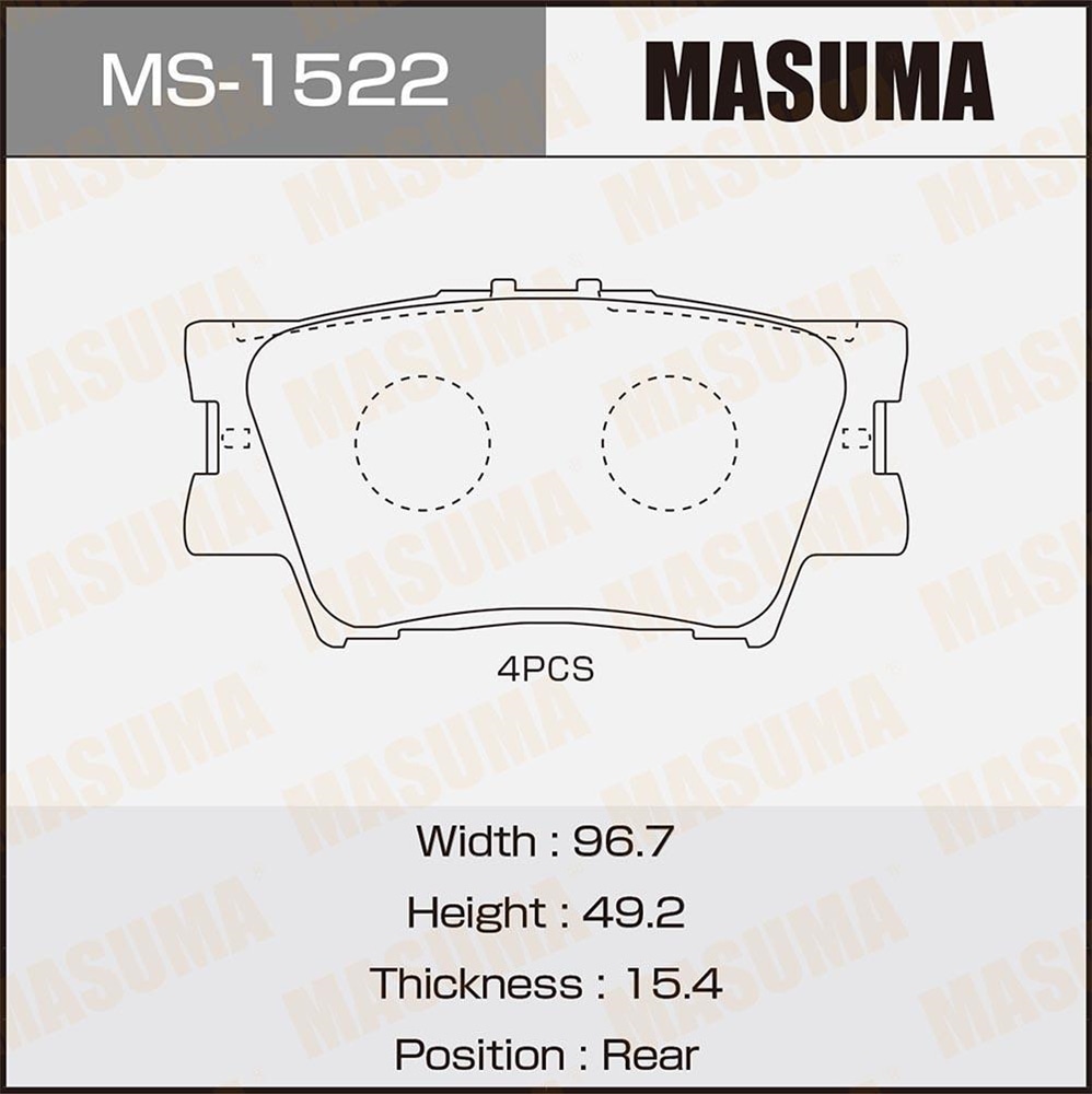 MASUMA MS1522 Колодки тормозные зад. TOYOTA CAMRY 06->
