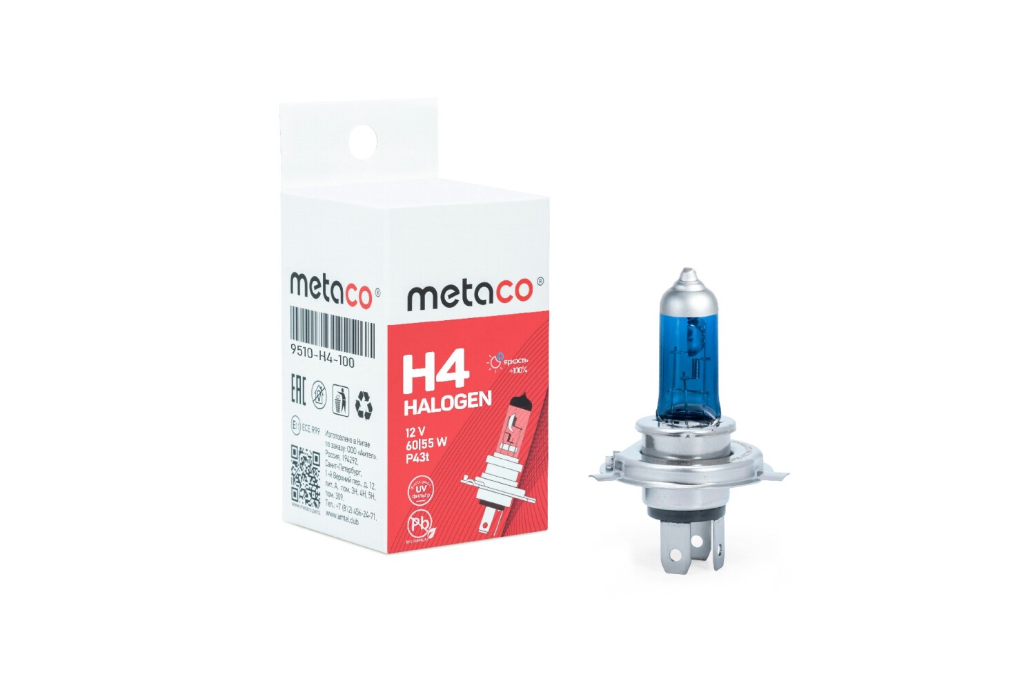 METACO 9510H4100 Лампа галогеновая H4 12V 60/55W P43T
