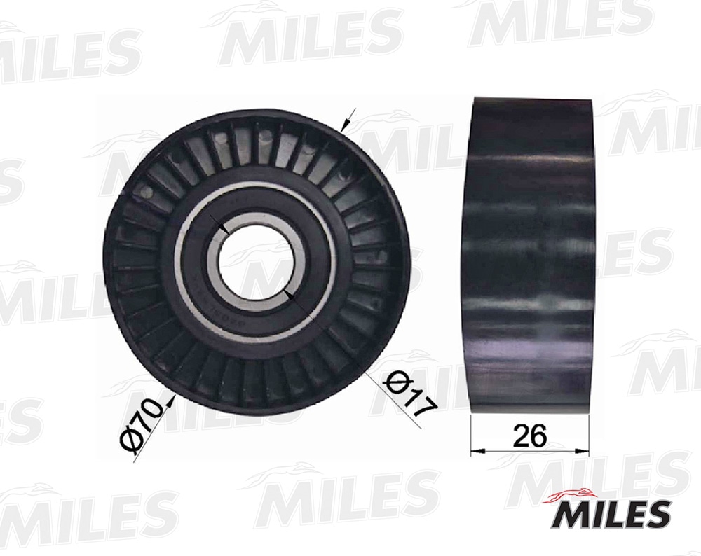 MILES AG03012 Ролик ремня приводного CHRYSLER/JEEP/MAZDA 2.0/4.2/5.7/6.1 (SKF VKM32243) AG03012