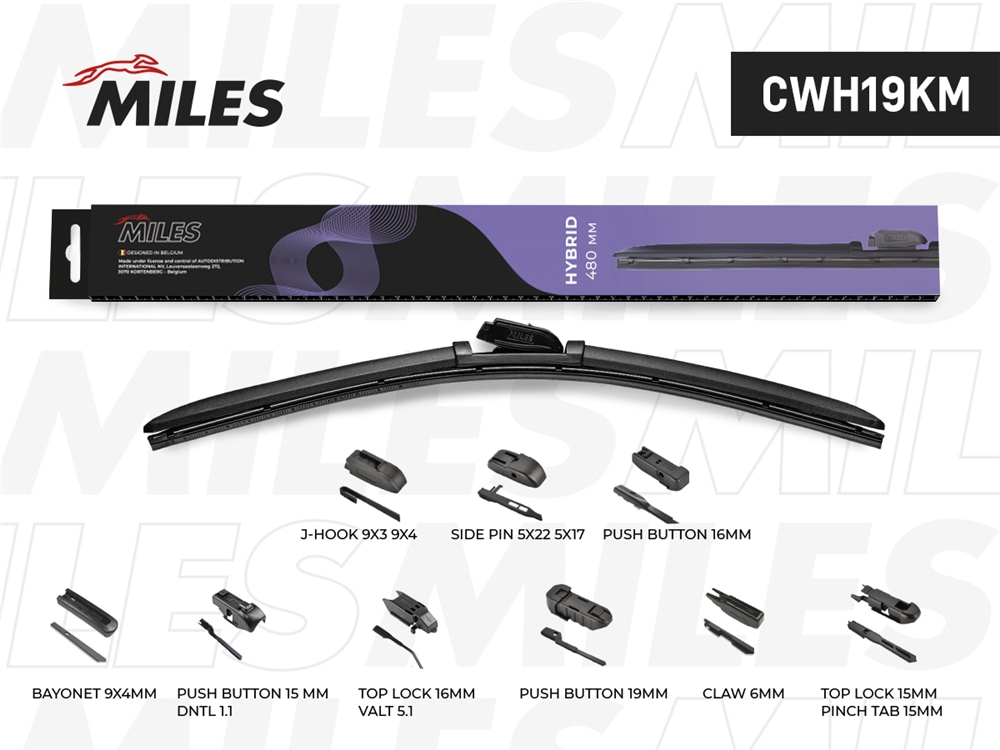 MILES CWH19KM ЗАМЕНА НА CWH19BC Щетка стеклоочистителя гибридная 480 мм (19 дюймов) (9 адаптеров)  CWH19KM