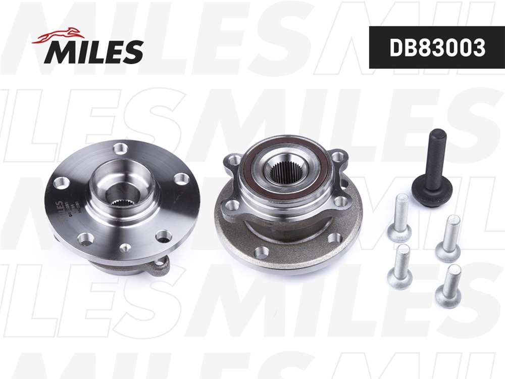 MILES DB83003 Ступица колеса передняя с подшипником (с болтами) AUDI A3/GOLF V/CADDY/PASSAT B6/TIGUAN/OCTAVIA 03- (SKF VKBA3643) DB83003