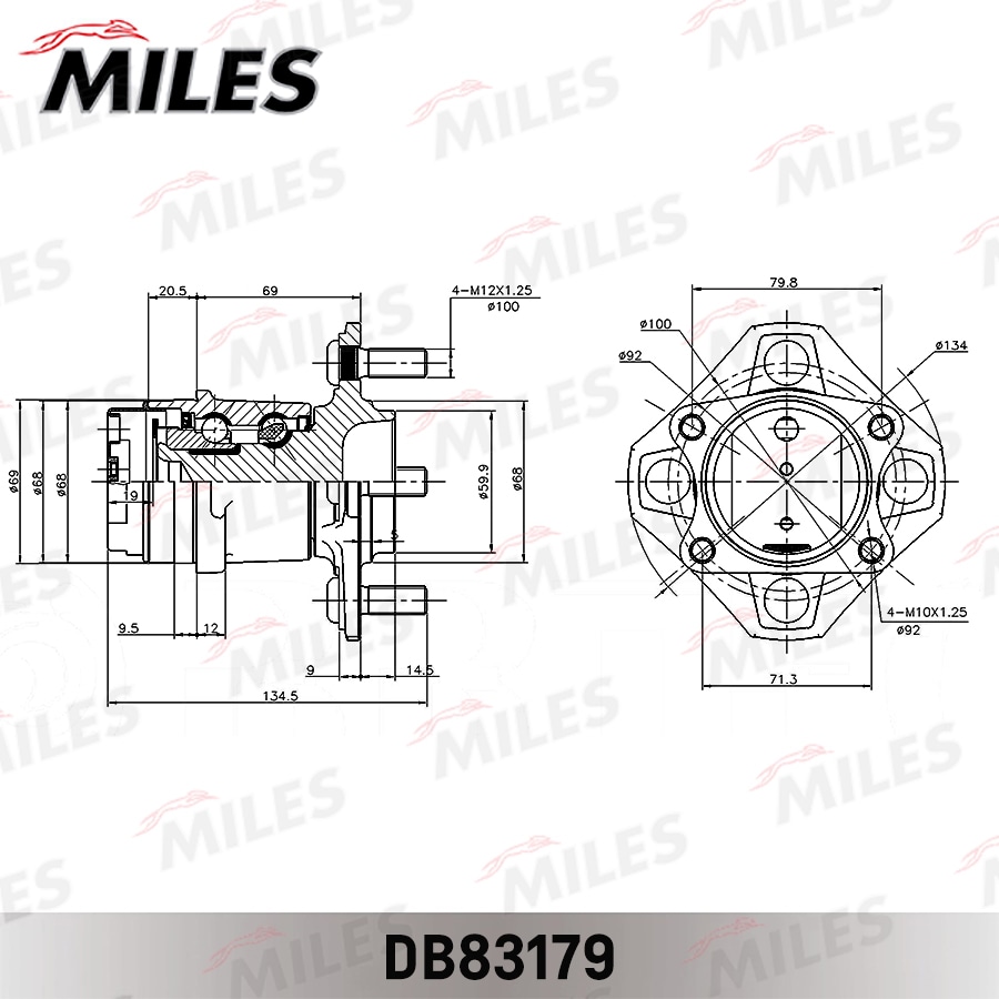 MILES DB83179 Ступица с подшипником NISSAN WINGROAD 12/AD/EXPERT/TIIDA/CUBE 4*100 зад.