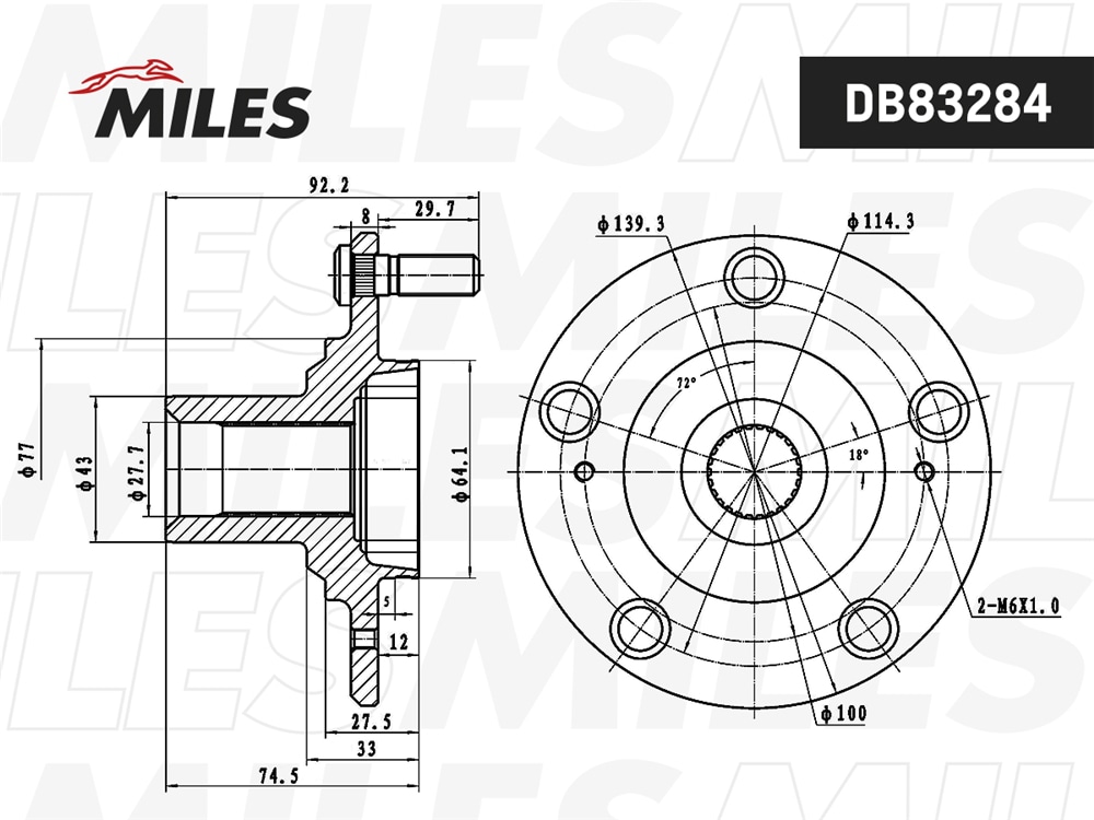 MILES DB83284 Ступица колеса передняя HONDA CIVIC 06-12 DB83284