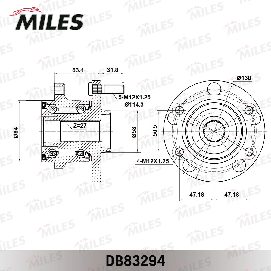 MILES DB83294 Ступица колеса задняя с подшипником SUBARU TRIBECA 05- DB83294