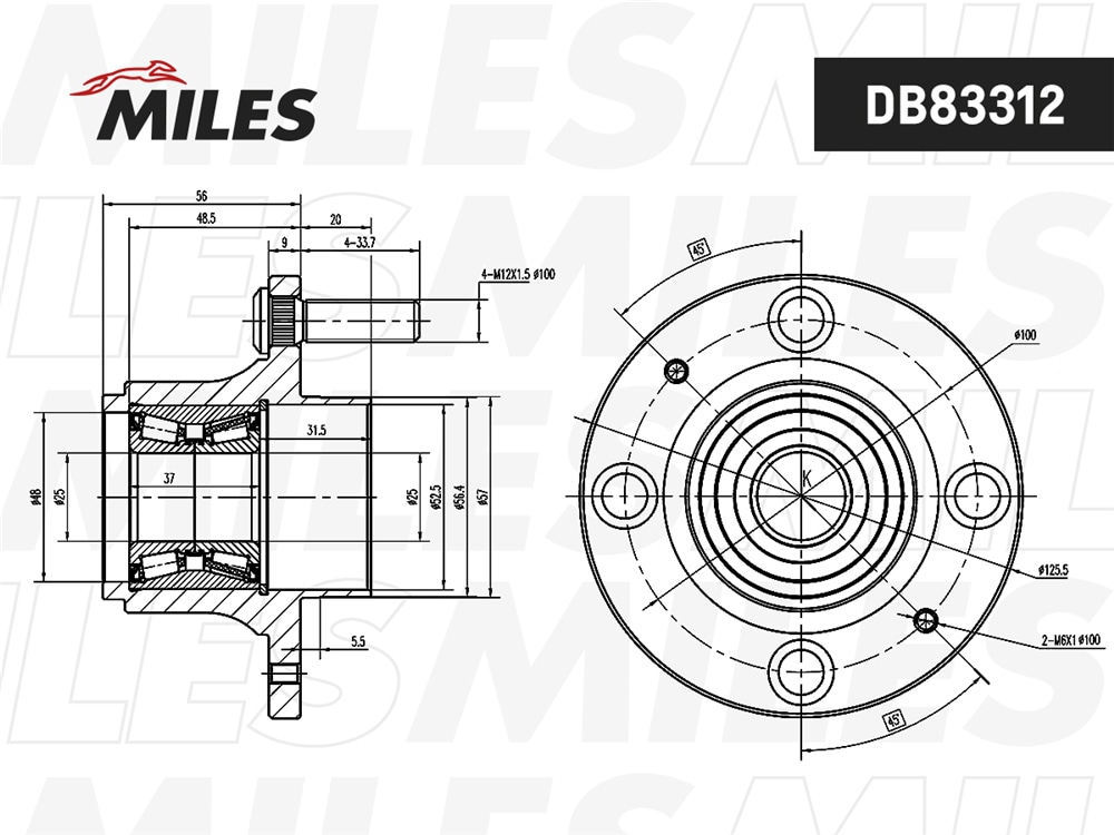 MILES DB83312 Ступица с подшипником CHEVROLET AVEO II T250/255/SPARK III M300 05- зад.