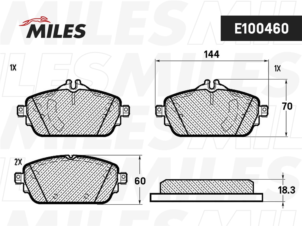MILES E100460 Колодки тормозные MB W205 14- пер. L 144мм. SemiMetallic