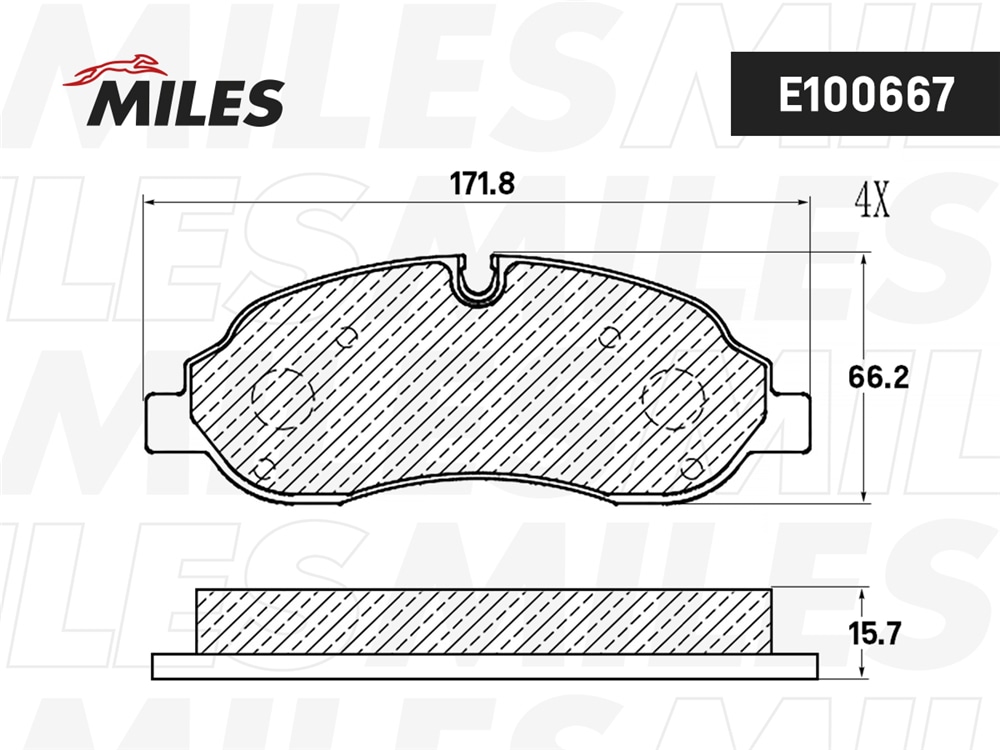MILES E100667 Колодки тормозные FORD TRANSIT 13- пер. (для сдвоенных шин) SemiMetallic