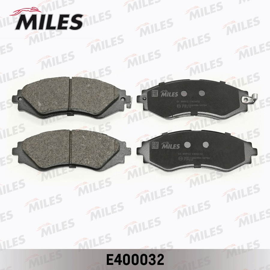 MILES E400032 Колодки тормозные передние (без датчика) (Смесь Low-Metallic) CHEVROLET LANOS/LACETTI/REZZO/DAEWOO NEXIA/NUBIRA/LEGANZA (TRW GDB3216) E400032