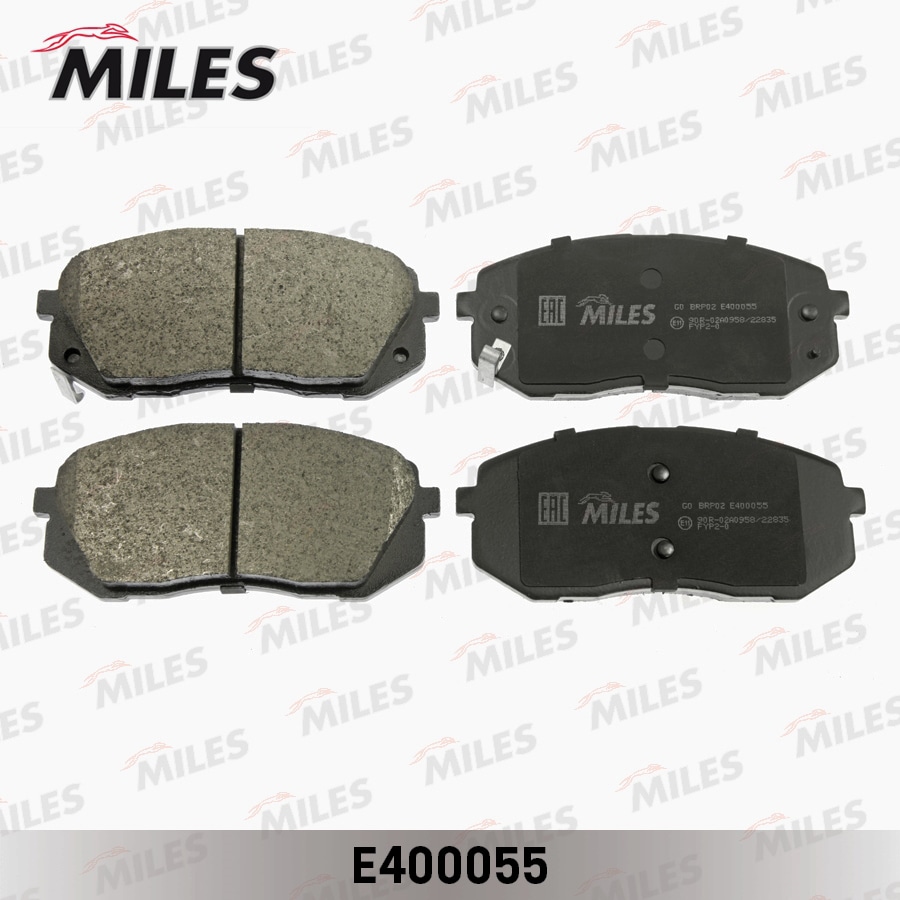 MILES E400055 Колодки тормозные передние (без датчика) (Смесь Low-Metallic) HYUNDAI ix35 10-/KIA SPORTAGE 10-/CARENS 02- (TRW GDB3461) E400055