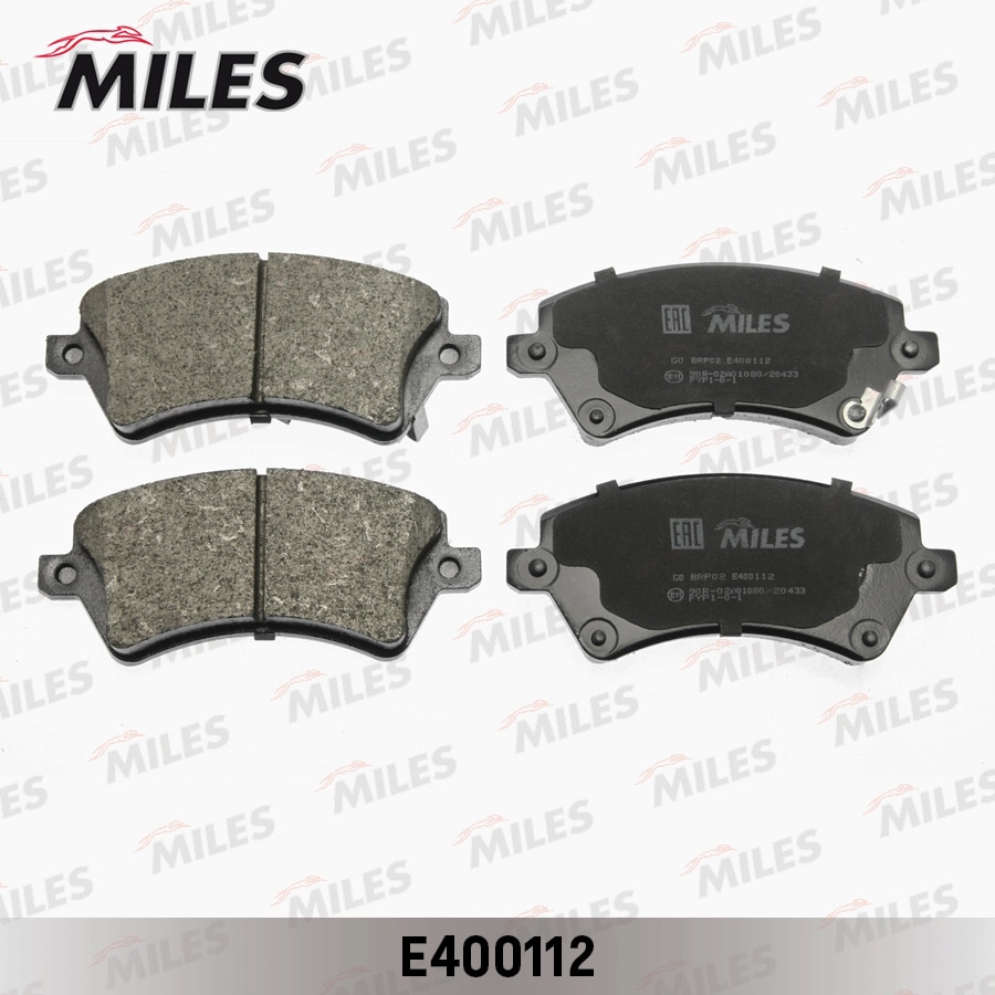 MILES E400112 Колодки тормозные передние (без датчика + болты) (Смесь Low-Metallic) TOYOTA COROLLA (E12) 1.4/1.6/1.8/2.0 0002/02 (TRW GDB3288) E400112