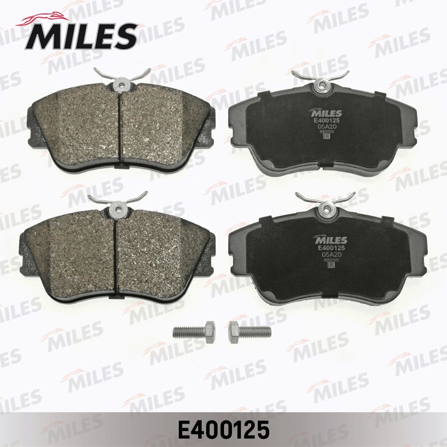 MILES E400125 Колодки тормозные передние (без датчика + болты) (Смесь Low-Metallic) VOLKSWAGEN T4 2.0/1.9D/2.4D 15 (TRW GDB1092) E400125