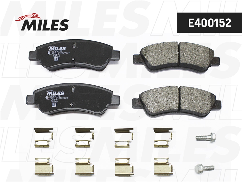 MILES E400152 Колодки тормозные передние (без датчика + болты) (Смесь Low-Metallic) (CITROEN BERLINGO, C3 I-II, C4, PEUGEOT 206-208, 301, 307) (TRW GDB1463) E400152