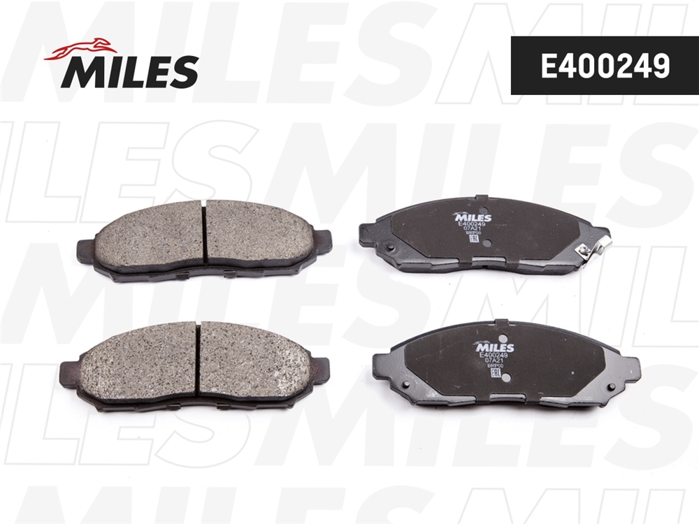 MILES E400249 Колодки тормозные передние (без датчика) (Смесь Low-Metallic) (NISSAN NAVARA/PATHFINDER 2.5D 05-) (TRW GDB3404) E400249