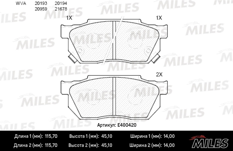 MILES E400420 Колодки тормозные передние (без датчика) (Смесь Low-Metallic) HONDA CIVIC/CRX/PRELUDE 83-95 (TRW GDB325) E400420