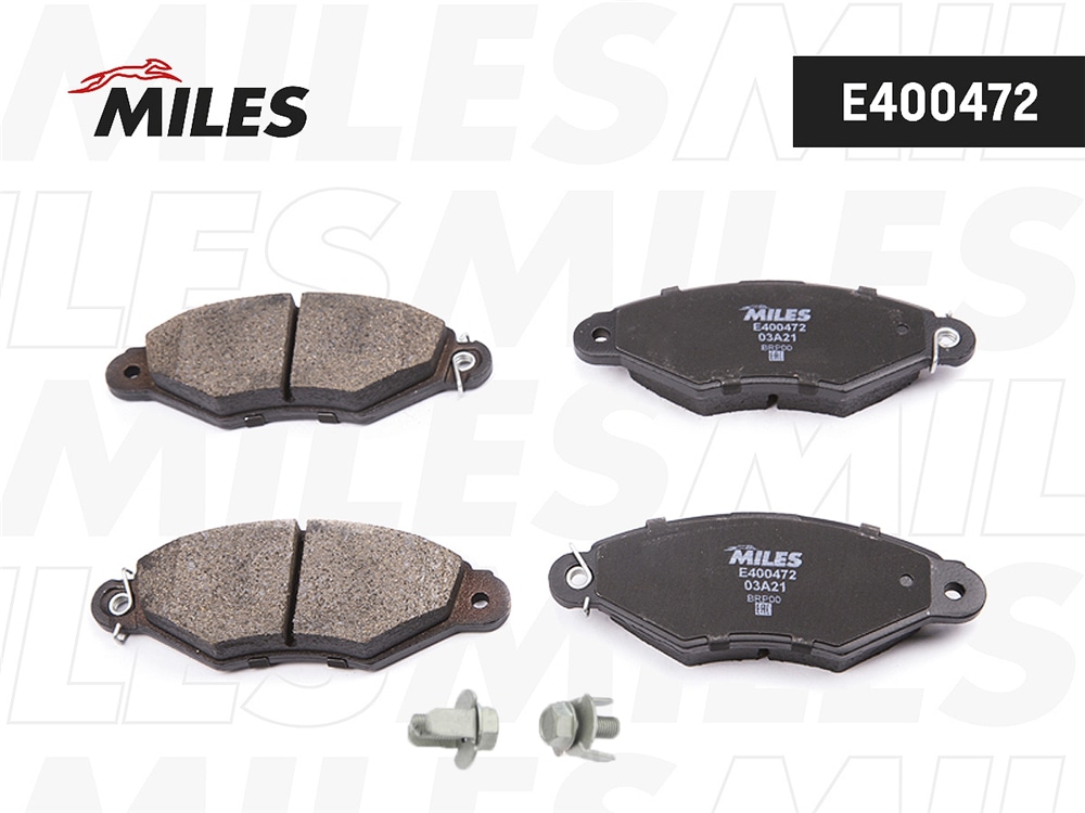 MILES E400472 Колодки тормозные передние (без датчика) (Смесь Low-Metallic) NISSAN KUBISTAR 03-/RENAULT KANGOO 97- (TRW GDB1321) E400472