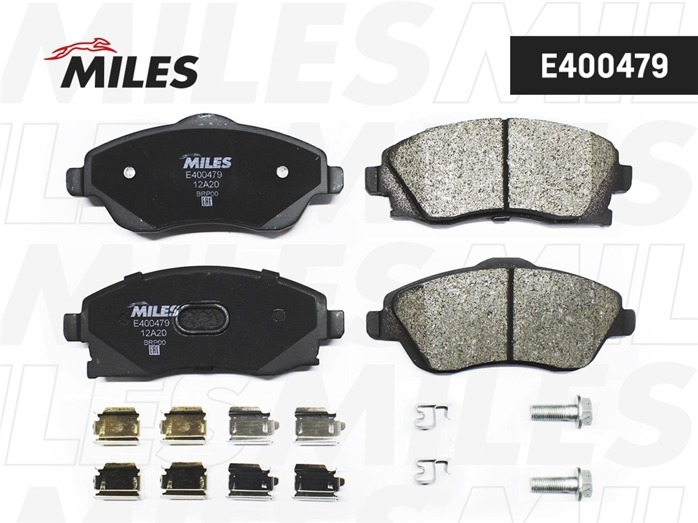 MILES E400479 Колодки тормозные передние (без датчика + болты) (Смесь Low-Metallic) OPEL CORSA C 01/TIGRA B 04 (TRW GDB1570) E400479