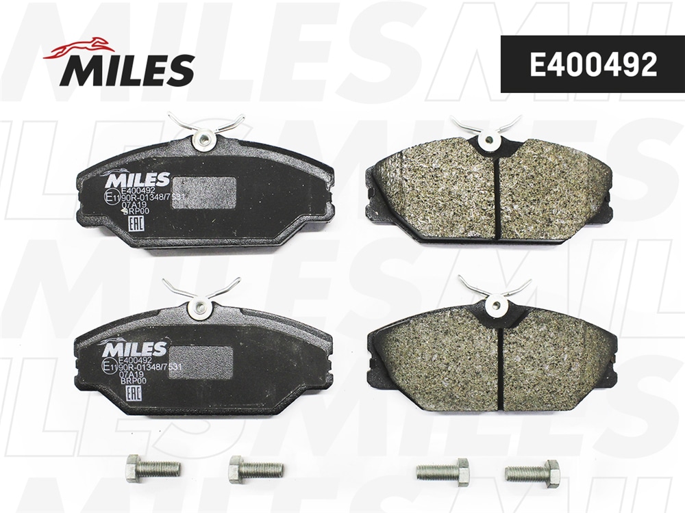 MILES E400492 Колодки тормозные передние (без датчика + болты) (Смесь Low-Metallic) RENAULT LAGUNA 9503/MEGANE I 1.6/2.0/1.9D (TRW GDB1405) E400492
