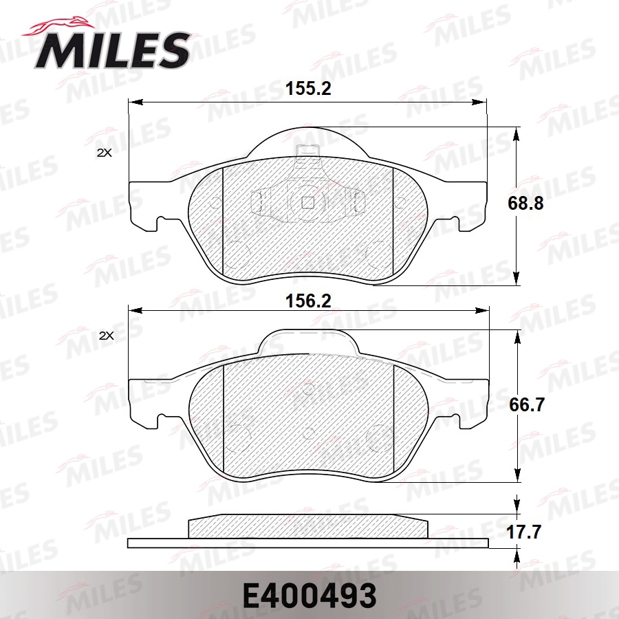 MILES E400493 Колодки тормозные передние (без датчика) (Смесь Low-Metallic) RENAULT LAGUNA II (TRW GDB1540) E400493