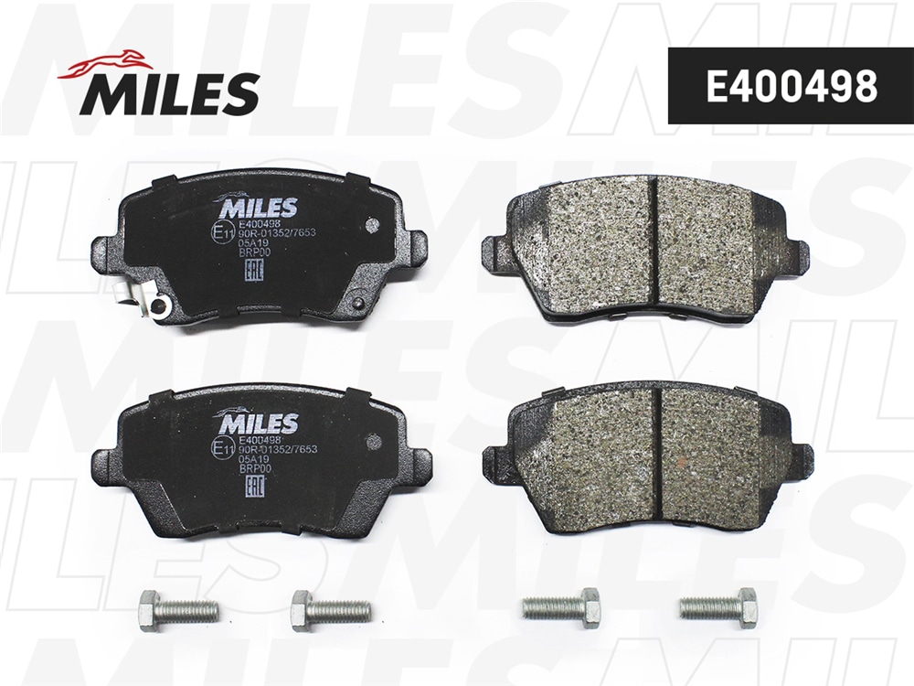 MILES E400498 Колодки тормозные передние (без датчика + болты) (Смесь Low-Metallic) SUZUKI SWIFT 05-/OPEL AGILA 07-/NISSAN MICRA 10- (TRW GDB3396) E400498