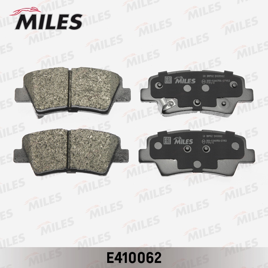 MILES E410062 Колодки тормозные задние (без датчика) (Смесь Low-Metallic) HYUNDAI SOLARIS 10-/SONATA V (NF) 05-/KIA SOUL 09- (TRW GDB3494) E410062