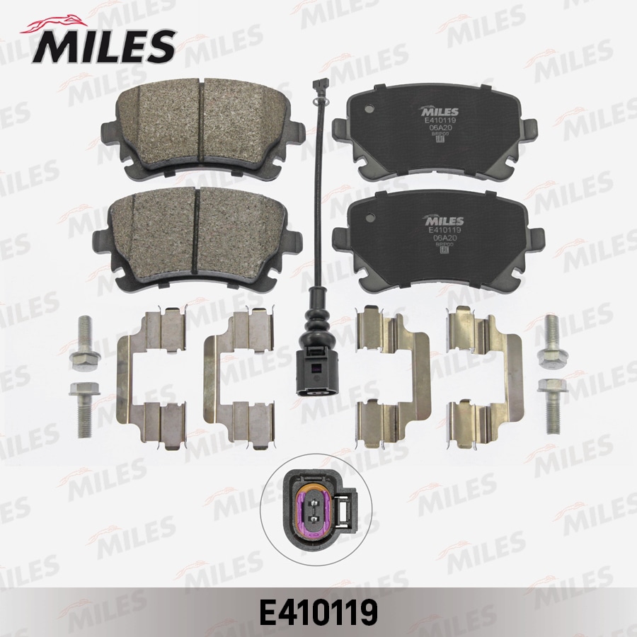 MILES E410119 Колодки тормозные задние с датчиком (Смесь Low-Metallic) VOLKSWAGEN T5 03/MULTIVAN 03 (TRW GDB1557) E410119